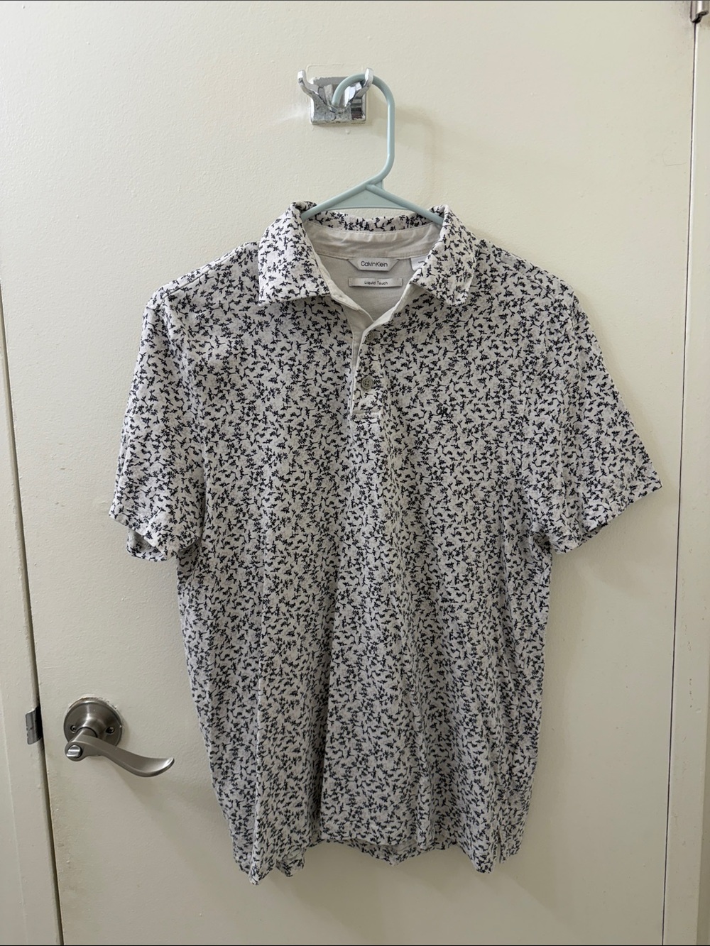 Calvin Klein White Polo with Navy Floral Print